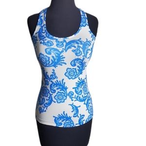 Lululemon scoop neck blue white paisley floral print racerback tank top size XS